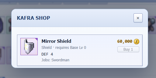 A27Star's tweet photo. I was checking the shop and found a Mirror Shield for 60,000 ZENY 👀 Not cheap, but DEF 4 is looking pretty tempting right now. Guess the grind isn’t just about damage… sometimes you gotta invest in surviving too 😂 @IdleROGame #IdleRO https://t.co/WsTHqQ1tSP