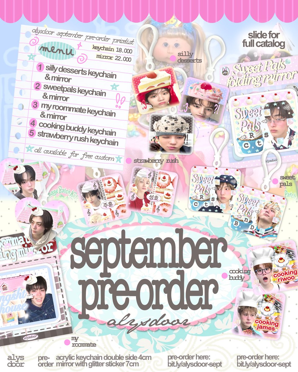 ALYSDOOR_'s tweet photo. likes &amp; rts are very appreciated ^____^

🩷alysdoor monthly pre-order🩷
🎹10—20 sept, 2026

🛒keychain &amp; mirror 18K | 22K 
all available for free custom🧼

full catalog &amp;
ORDER HERE: https://t.co/mZwS9fFnTZ

ww g.o must have ina address, pls dm 🫶🏻 https://t.co/2GrRHTlWlw