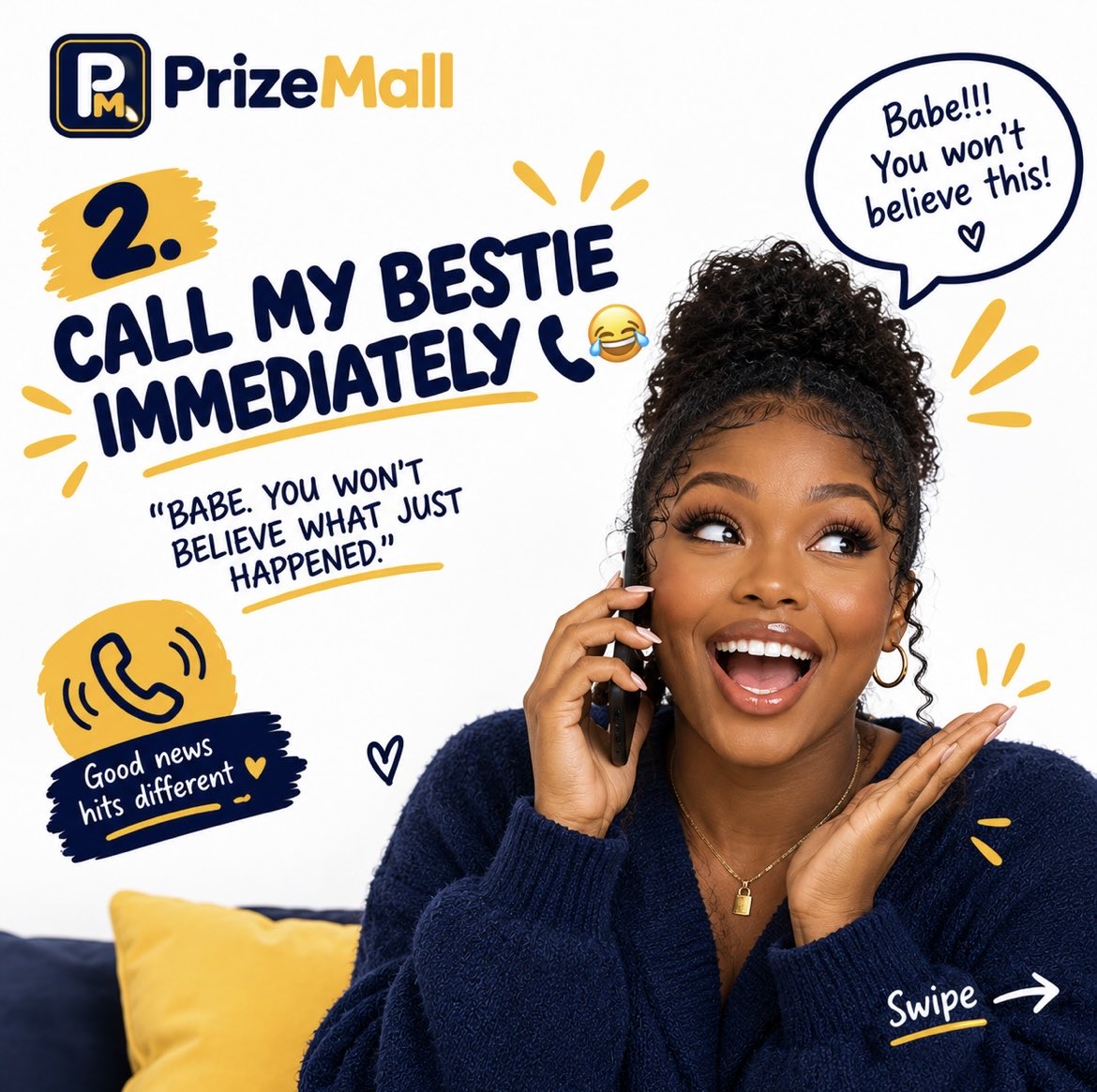 PrizeMallng's tweet photo. Let’s be honest… if you won on PrizeMall, what’s the FIRST thing you’d do? 👀😂

Call your bestie? 📞
Start planning your shopping list? 🛍️
Or scream first and ask questions later? 😭😂

Tell us yours in the comments! 👇🏽

#PrizeMall #ShopEarnWin #PrizeMallNigeria https://t.co/f43ugDH4Vs