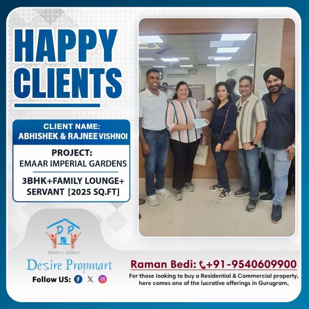 desirepropmart's tweet photo. 🏡 Another Dream, Another Happy Family! ✨
•
Heartiest congratulations to Abhishek & Rajnee Vishnoi on booking their beautiful 3BHK + Family Lounge + Servant (2025 Sq.Ft.) at Emaar Imperial Gardens. 🎉
•
•
#HappyClients #ClientSuccess #DreamHome #EmaarImperialGardens #Emaar https://t.co/9GjBXsIN5r