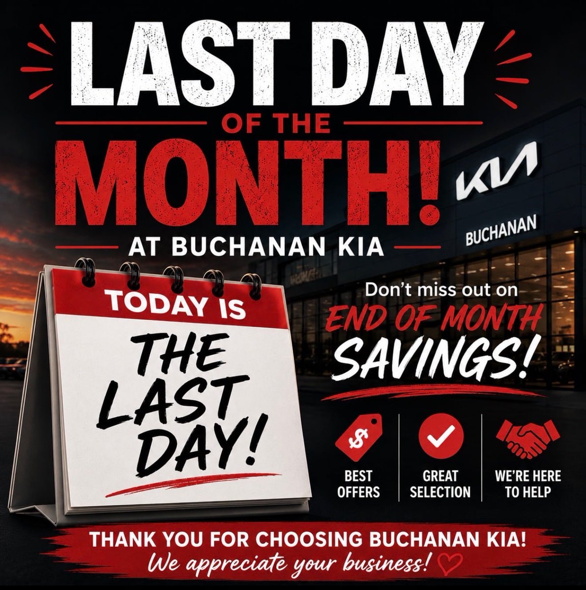 MarhtaGorgone's tweet photo. Hey, Westminster! Time’s ticking! Grab incredible end-of-month savings at Buchanan Kia. Don’t miss your chance to drive home a fantastic new or used vehicle. Visit us today. https://t.co/QOVC7c9EGN