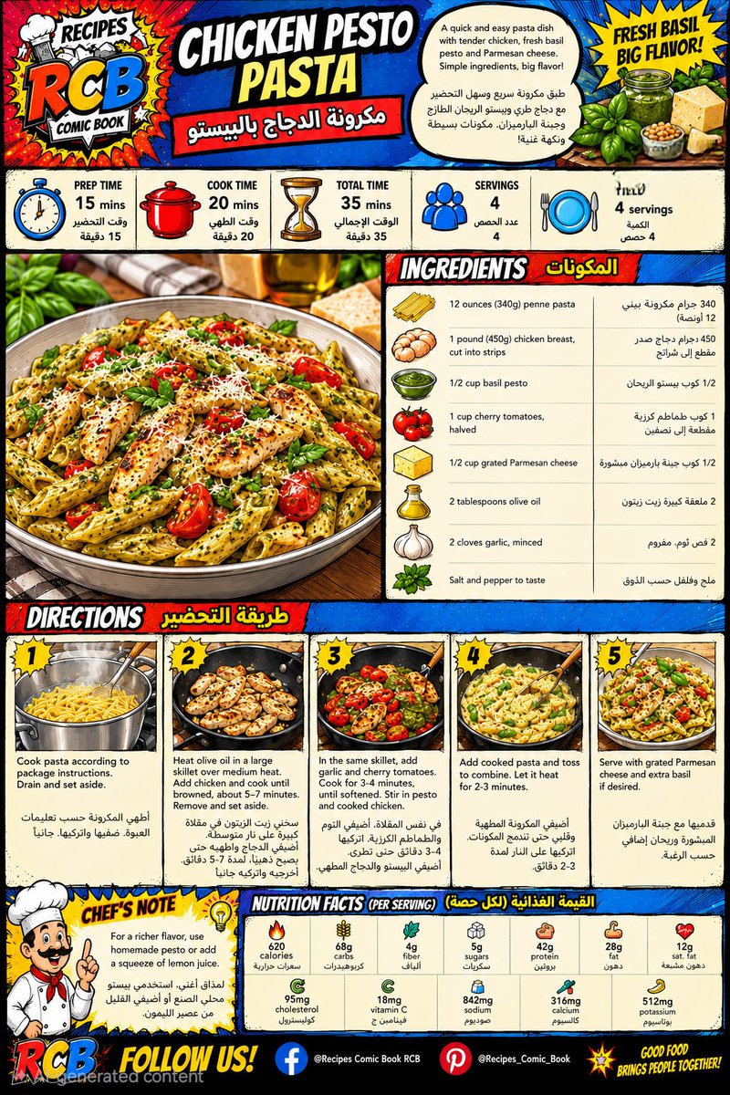 r_comic_book's tweet photo. Check out the delicious 😋 
Chicken Pesto Pasta 

جرّبوا هذه الوصفة الشهية 😋
باستا الدجاج بالبيستو 

___
●https://t.co/g4OPduuFz4
●https://t.co/p62uRmlj4e
●https://t.co/TLcfESUOUK
●https://t.co/nChKM7pWn8
●https://t.co/xNp1OyCyAK
●https://t.co/FNzl3Q48Dk https://t.co/Yp76NIMUkM