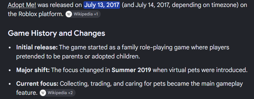 AdoptMeIntel's tweet photo. @zyd3c0d Oh sure lets remove a game thats 9 years old, with a game thats 6 years old. https://t.co/jx9PM64D7m