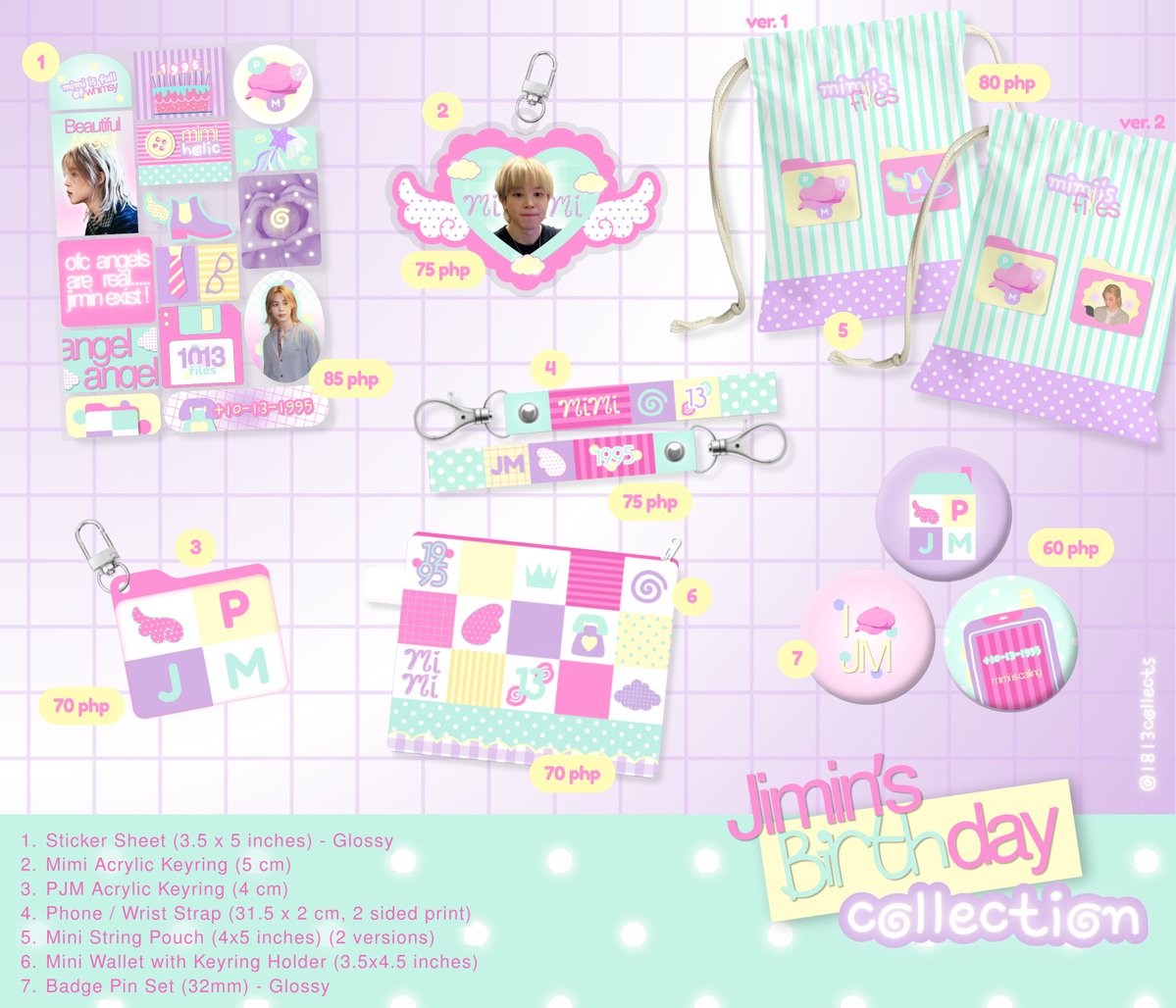 1813collects's tweet photo. 1013 Files 🍥🪽
— Jimin's Birthday Collection 

📮 09.13 - 09.28
🧾 60 - 85 php
📁 Set: 285 - 580
🍥 POB for set takers

see samples below !

lmk if inch

rt &amp; likes are appreciated ^^

🔜 09.13 (5 PM)

🏷️ ic wts lfb ph jimin mimi bts bangtan bns keyring sticker pouch wallet pin https://t.co/8bhsaBcdbP