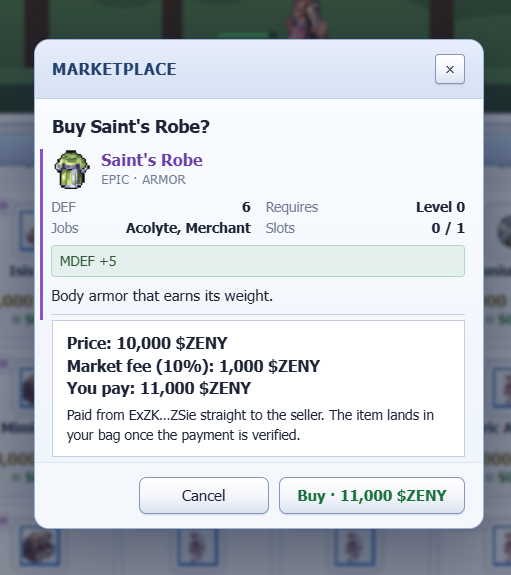 Mdext67's tweet photo. Another interesting find in @IdleROGame ! 🔥 This Saint's Robe gives DEF 6 and MDEF +5, which looks great for improving my character's survivability. Time to keep grinding and get stronger! #IdleRO https://t.co/pqAGqumN3P