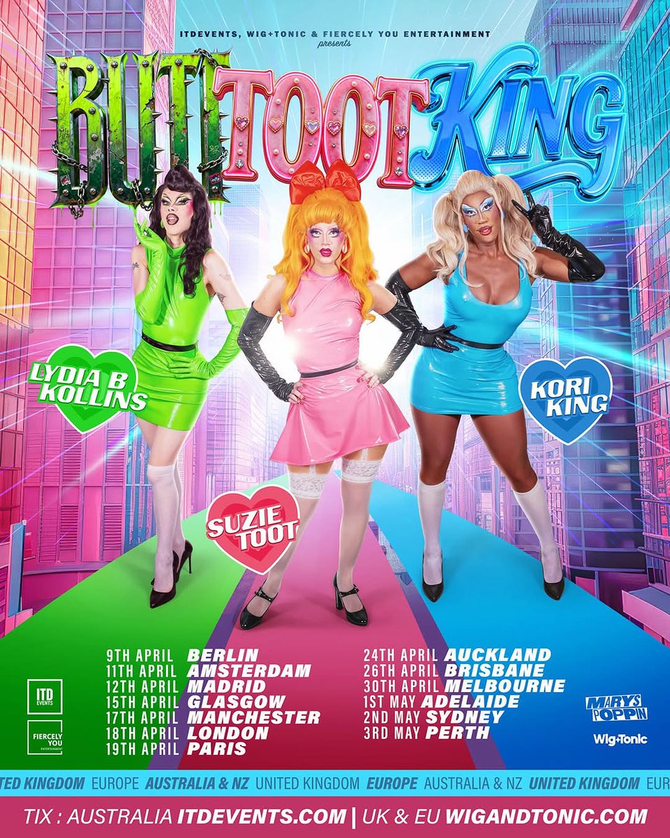korikingdsfi's tweet photo. King, Lydia B Kollins &amp; Suzie Toot in BUTT TOOT KING — the wildest, most unhinged drag show ever! Expect scandal, stupidity, and show-stopping stunts. Buttholes,... https://t.co/mJ7qCOJsYd