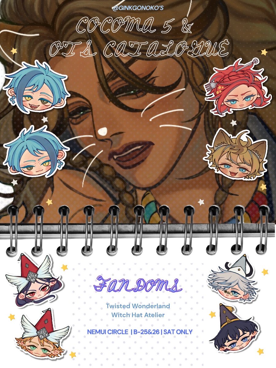 ginkgonoko's tweet photo. [🩵&amp;🔁 are very appreciated ⋆˚꩜｡ ࣪ ˖ 𖦹°⋆]

Hello, here's my OTS catalog for #COCOMA5

🗓 12 Sept (Sat ONLY)
💤 B25-26 (nemui-circle)
⭐️ Twisted Wonderland (TWST), Witch Hat Atelier (WHA)

#cocoma5catalogue #TWST #WHA https://t.co/EQPWVaF1pd