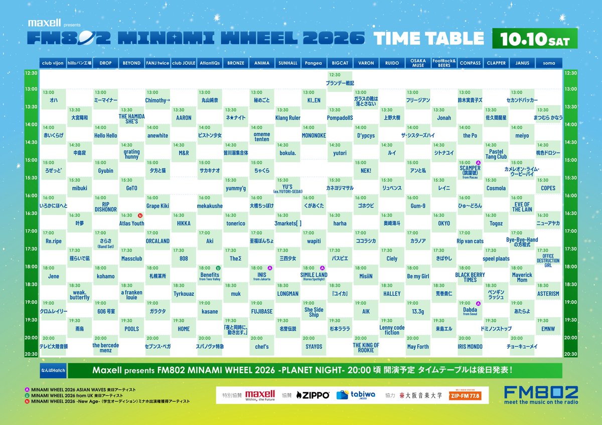 supernova109km's tweet photo. 【タイテ解禁】

2026年10月10日(土)大阪心斎橋にて
Maxell presents 「FM802 MINAMI WHEEL 2026」

────────────────────

スパノヴァ特急は
心斎橋AtlantiQsにて"トリ"、20時より演奏。

────────────────────

ミナホにて初めてのトリ、全力で挑む。 https://t.co/ixVMc1q0bj