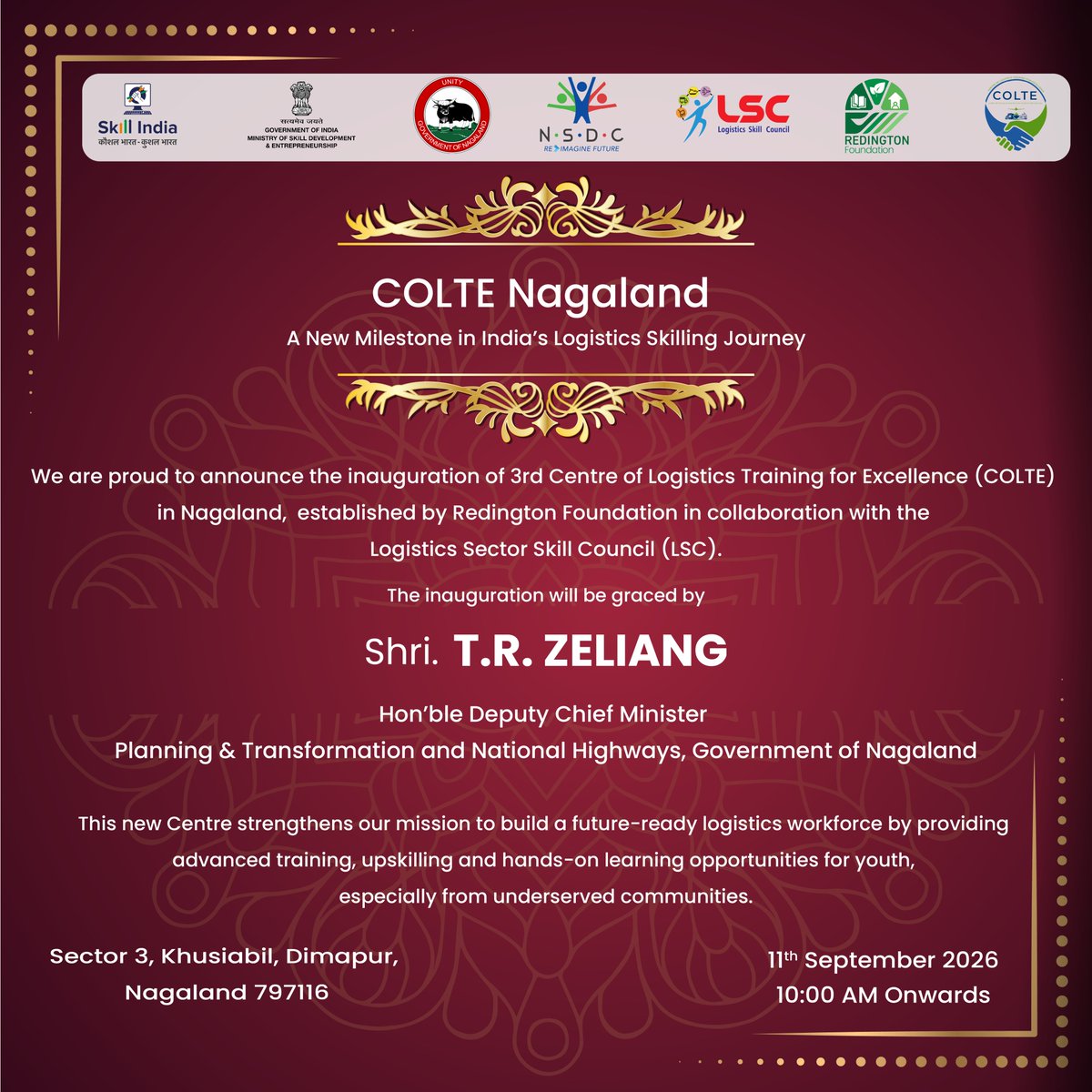 LogisticsSSC's tweet photo. 🚚 A new milestone in India’s logistics skilling journey!

The 3rd Centre of Logistics Training &amp; Excellence (COLTE) in Nagaland is being inaugurated by Redington Foundation in collaboration with LSC, empowering youth through advanced training, upskilling &amp; hands-on learning. https://t.co/yJFv1jcsu3
