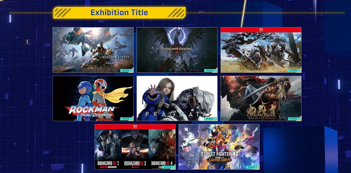 Stealth40k's tweet photo. Capcom updated the list of games they are bringing to Tokyo Game Show!

The Switch 2 versions of Monster Hunter Wilds and Resident Evil 2/3/4 were added. 

There will also be Ace Attorney news at the Capcom Special Stage! https://t.co/w3mIQmifH5