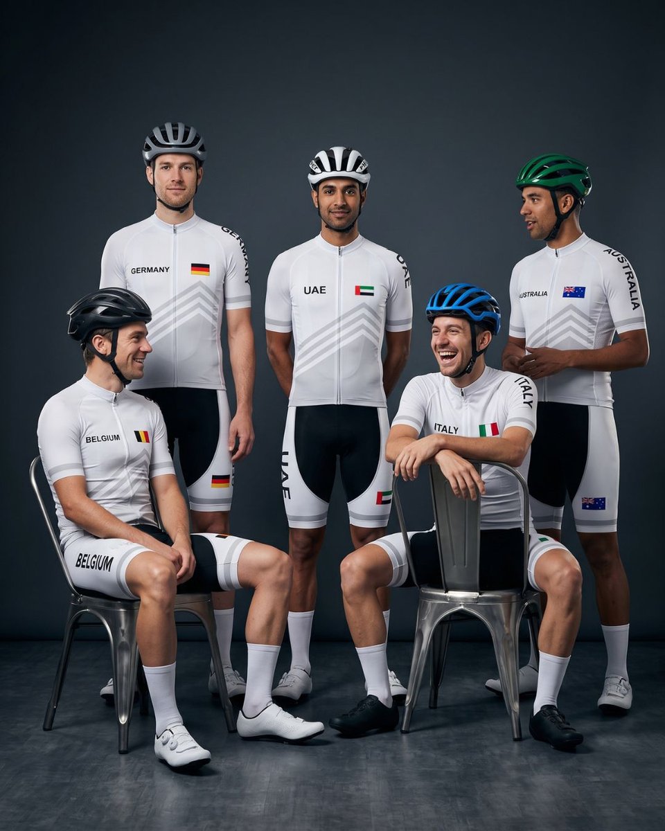 RsscsportsTeam's tweet photo. Group ride, but make it international. 🌍🚴

Belgium. Germany. UAE. Italy. Australia.

Different flags. Same bad habit:
buying more cycling kit than we probably need. 😂

Which country are you riding for? 👇

#rsscsports #cycling #cyclingkit #cyclingjersey #cyclingstyle https://t.co/UihjwzoKEZ