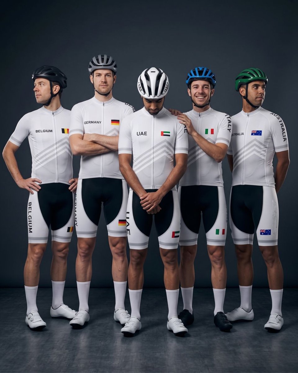RsscsportsTeam's tweet photo. Group ride, but make it international. 🌍🚴

Belgium. Germany. UAE. Italy. Australia.

Different flags. Same bad habit:
buying more cycling kit than we probably need. 😂

Which country are you riding for? 👇

#rsscsports #cycling #cyclingkit #cyclingjersey #cyclingstyle https://t.co/UihjwzoKEZ