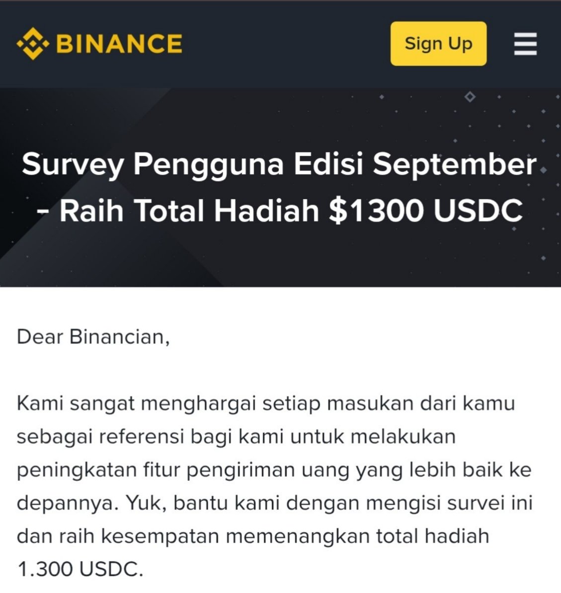 Harrajukut2's tweet photo. Submit Survey Binance 

Prizepool Reward $1300 https://t.co/qbp2XnGfBl