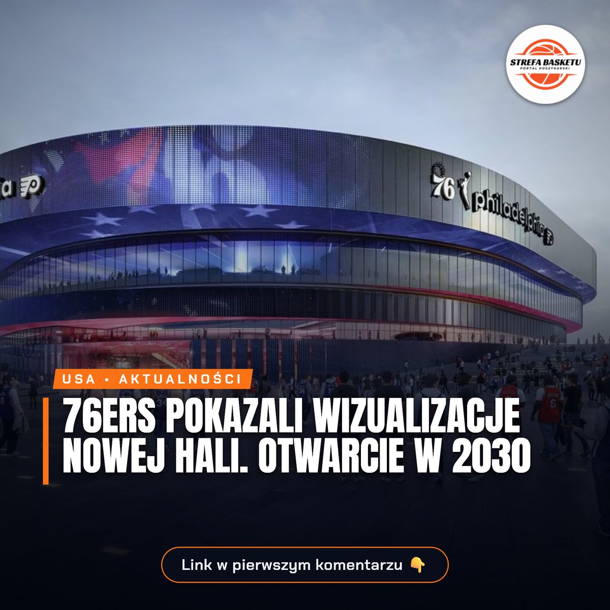 strefabasketu's tweet photo. 76ers pokazali pierwsze wizualizacje nowej hali 🚨🏟️

📅 Otwarcie zaplanowane na 2030 rok
🏒 Wspólny dom z Philadelphią Flyers
🏀 Zamieszka tam też drużyna WNBA

#76ers #Philadelphia #NBApl https://t.co/mFu2QXO6Km