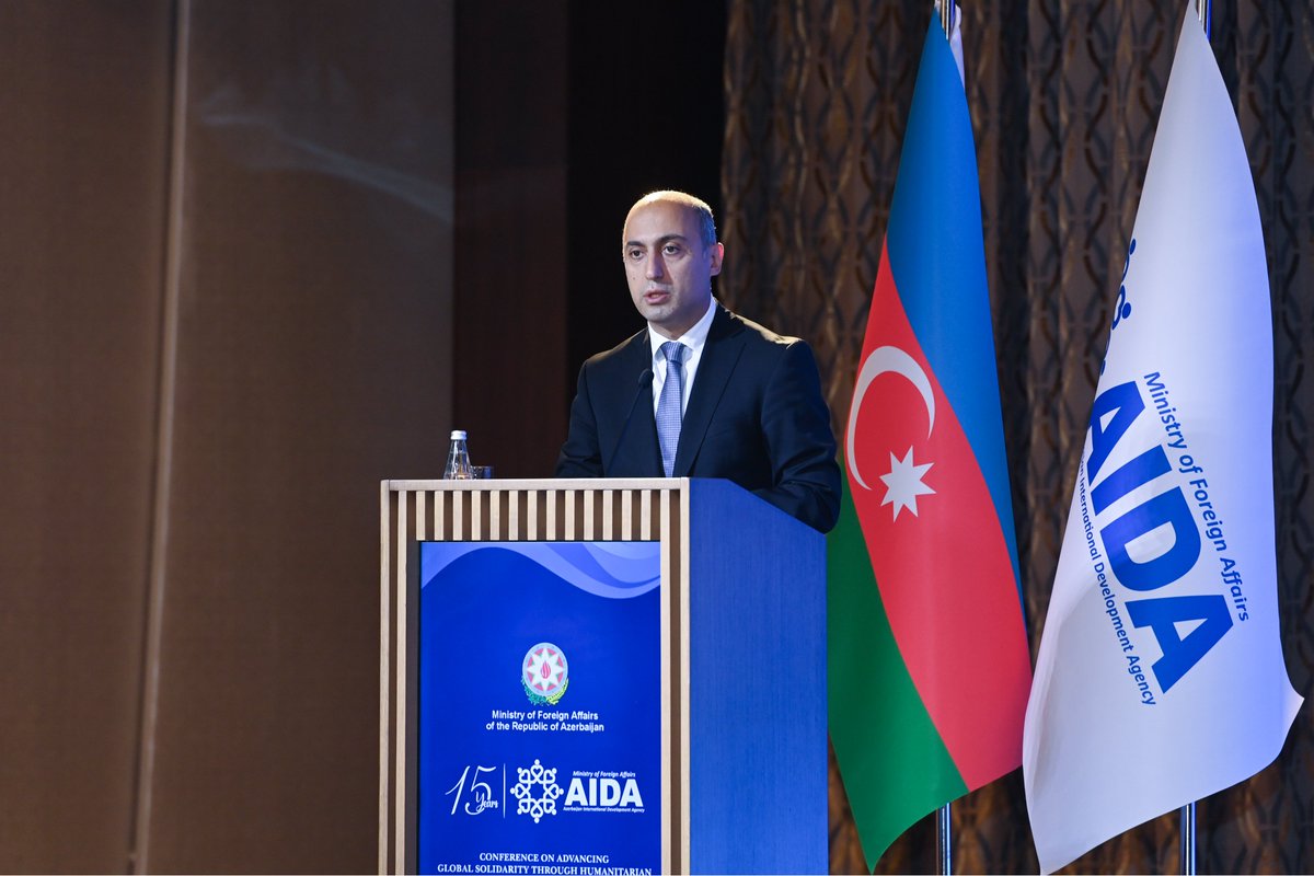 Bayramov_Jeyhun's tweet photo. Pleased to address the Conference marking the 15th anniversary of the Azerbaijan International Development Agency (@AIDAzerbaijan), established in 2011, upon the instruction of H.E. Ilham Aliyev, President of the Republic of Azerbaijan.

Over the past two decades, Azerbaijan has transformed from an aid recipient into an active donor & an increasingly engaged contributor to international development cooperation.

More than 140 countries have benefited from Azerbaijan’s international assistance, with around $400 million allocated through bilateral & multilateral channels since 2020. Our support has reached partners across Africa, the NAM & OIC, as well as Least Developed Countries & Small Island Developing States.

Our approach goes beyond financial assistance. Through South-South cooperation, Azerbaijan shares its expertise & experience in e-governance, public services, education, healthcare & social protection, while continuing to support humanitarian initiatives & capacity-building.

We will continue to strengthen international solidarity & partnerships, share our experience & contribute to sustainable development beyond our borders.