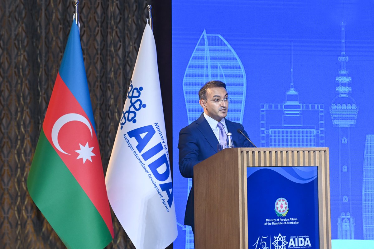 Bayramov_Jeyhun's tweet photo. Pleased to address the Conference marking the 15th anniversary of the Azerbaijan International Development Agency (@AIDAzerbaijan), established in 2011, upon the instruction of H.E. Ilham Aliyev, President of the Republic of Azerbaijan.

Over the past two decades, Azerbaijan has transformed from an aid recipient into an active donor & an increasingly engaged contributor to international development cooperation.

More than 140 countries have benefited from Azerbaijan’s international assistance, with around $400 million allocated through bilateral & multilateral channels since 2020. Our support has reached partners across Africa, the NAM & OIC, as well as Least Developed Countries & Small Island Developing States.

Our approach goes beyond financial assistance. Through South-South cooperation, Azerbaijan shares its expertise & experience in e-governance, public services, education, healthcare & social protection, while continuing to support humanitarian initiatives & capacity-building.

We will continue to strengthen international solidarity & partnerships, share our experience & contribute to sustainable development beyond our borders.