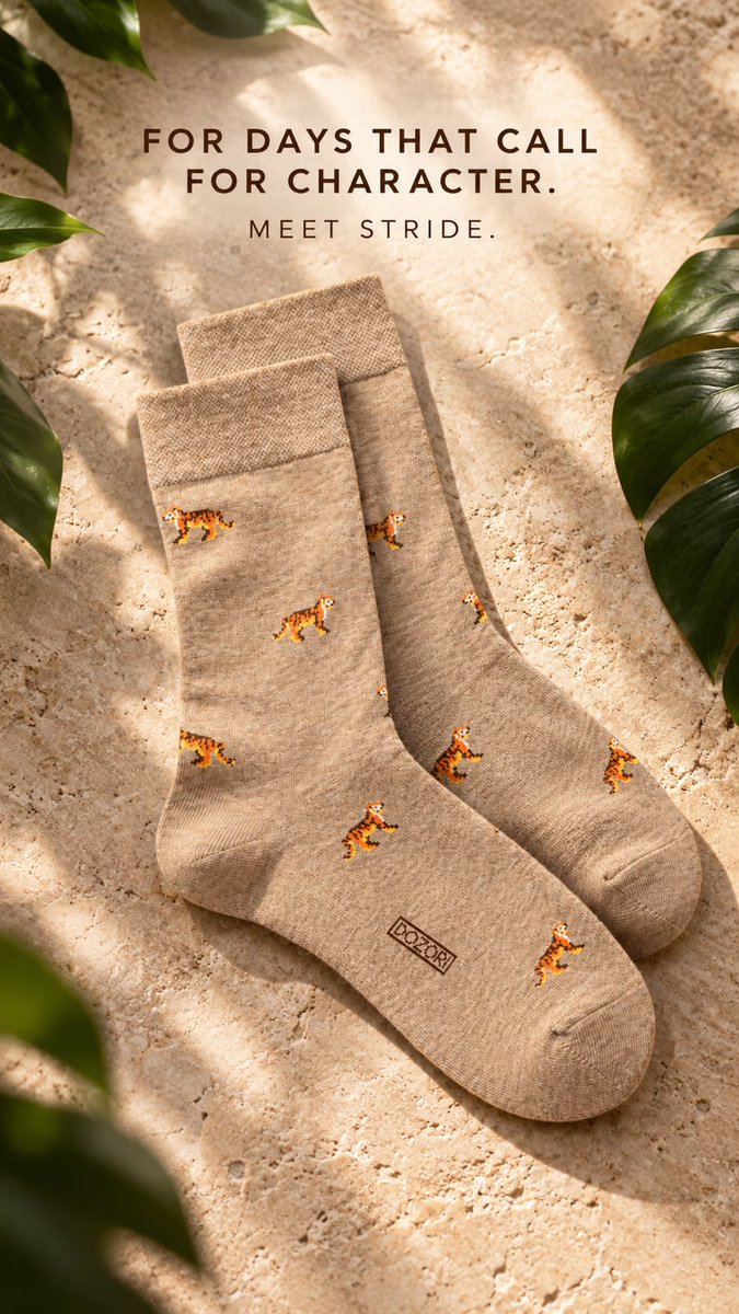 Dozorisocks's tweet photo. Inspired by the power and elegance of the tiger, Stride celebrates confidence, strength and fearless determination. 

Featuring a finely knitted tiger motif, it's designed for those who move forward with purpose. https://t.co/W04KUlmtQl