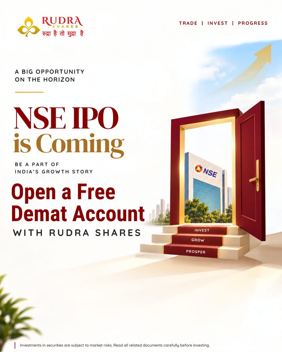 rudrashares's tweet photo. NSE IPO Is Coming Soon!

A new opportunity is on the horizon for investors.
Get ready for the upcoming NSE IPO and take the first step toward your investment journey with RUDRA SHARES.

📈 Open a Free Demat Account Today.

#NSEIPO #NSE #IPO #IPOIndia #StockMarketIndia #Investing https://t.co/2TMSBRc2YN