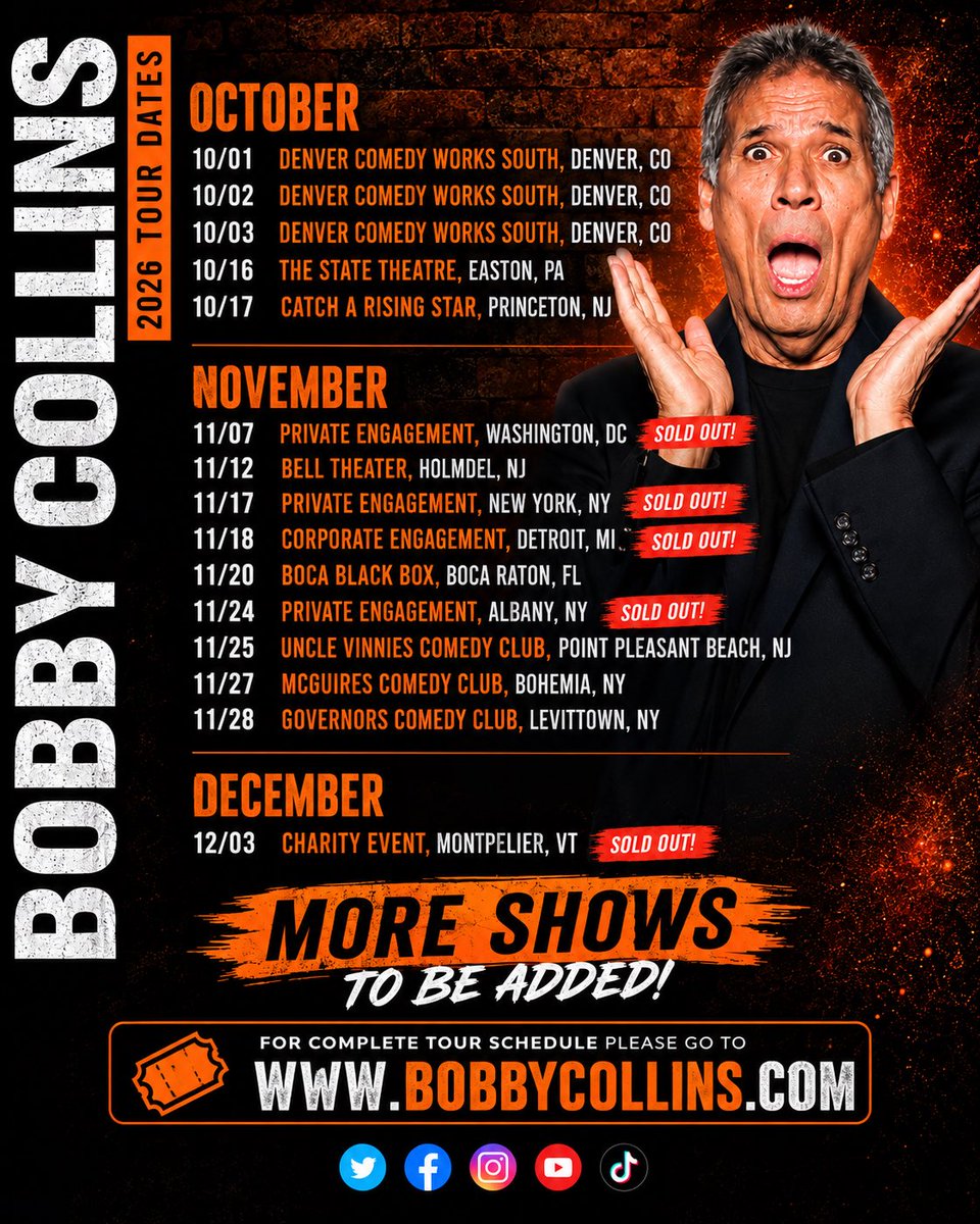 bobbycollins's tweet photo. Here’s an updated schedule of upcoming shows.  More shows to be added! Hope to see you at a show,  thanks for your continued support! 🙂❤️
#bobbycollins #comedylife #standupcomedy #tour #tourschedule #laughteristhebestmedicine #fyp #comedytour #share https://t.co/mWLnUDWf6l