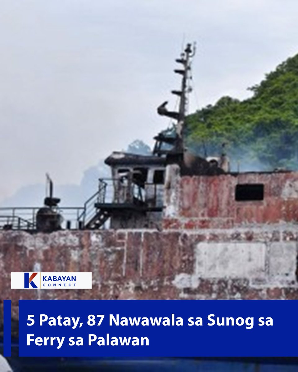 Kabayan_connect's tweet photo. Lima ang  patay at 87 katao pa ang hinahanap matapos magliyab ang MV June Aster, isang pampasaherong Ro-Ro (roll on/roll-off) cargo vessel, sa karagatan ng Coron, Palawan. Ayon sa Philippine Coast Guard, patuloy ang search and rescue operation nila.
#uae #abudhabi #palawan #ofw https://t.co/rz1jPQaQNi