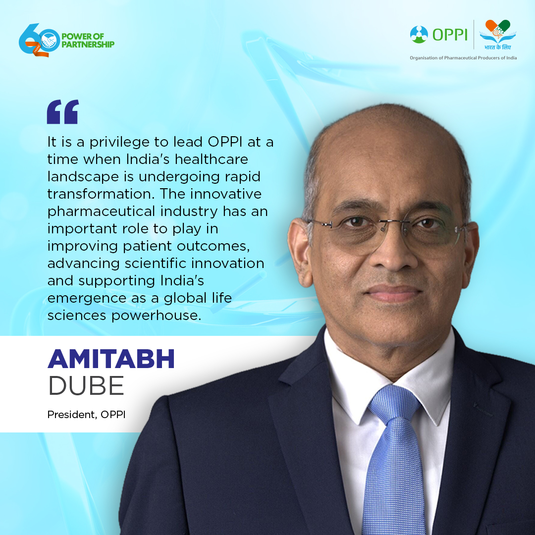 OPPIIndia's tweet photo. A new chapter of leadership begins at OPPI.
Amitabh Dube, President, OPPI, shares his vision for patient outcomes, scientific innovation and India’s rise as a global life sciences powerhouse.
Read more: https://t.co/BQnzFzqfch
#OPPIAt60 #PowerOfPartnership #BharatKeLiye https://t.co/rODStWXV9t