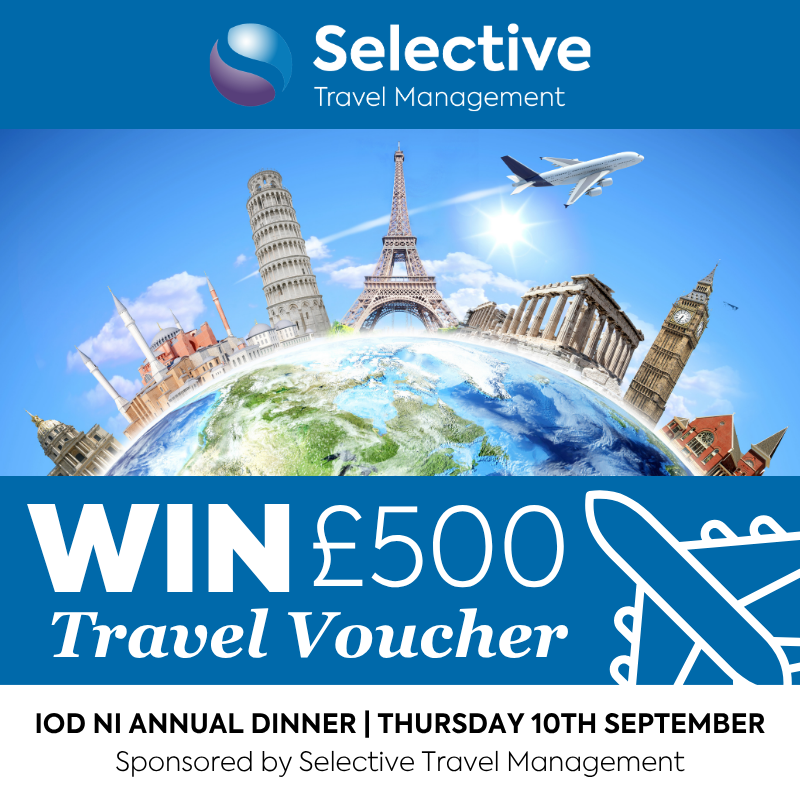 selectivetm's tweet photo. We're delighted to be sponsoring the prize draw of a £500 travel voucher at the @IoDNI Annual Dinner tonight ✈️ To be in with a chance of winning, simply make a donation to The King's Trust via cash or card at the event. Good luck! 🌟 #IoDNI https://t.co/wqQmmR0cLU