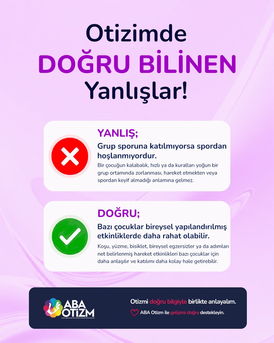 abaotizm's tweet photo. Grup sporuna katılmamak, sporu sevmemek anlamına gelmez. Bazı çocuklar bireysel ve yapılandırılmış etkinliklerde daha rahat olabilir.

#abaotizm #otizm #spor #çocukgelişimi #farkındalık https://t.co/gzDnaLHVzZ
