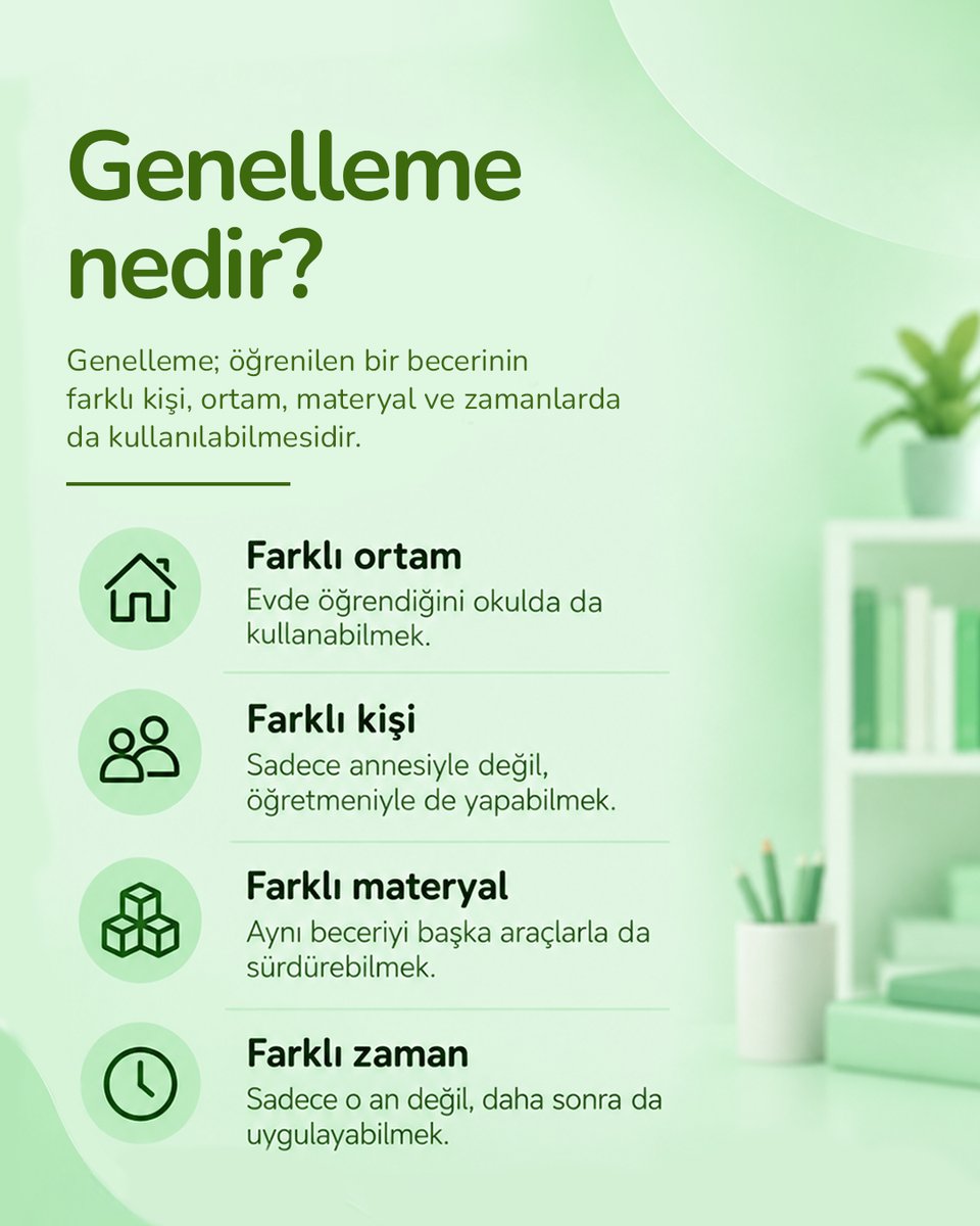 abaotizm's tweet photo. Bir beceriyi öğrenmek, onu her ortamda kullanabilmek anlamına gelmeyebilir. Genelleme becerisi doğru destekle gelişir.

#abaotizm #otizm #genelleme #çocukgelişimi https://t.co/OTxrVx85rt