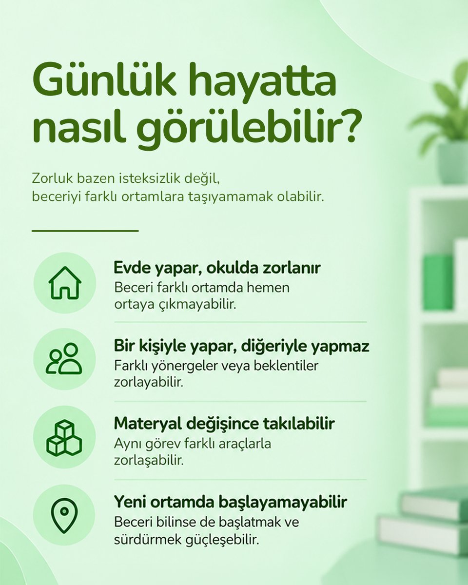 abaotizm's tweet photo. Bir beceriyi öğrenmek, onu her ortamda kullanabilmek anlamına gelmeyebilir. Genelleme becerisi doğru destekle gelişir.

#abaotizm #otizm #genelleme #çocukgelişimi https://t.co/OTxrVx85rt