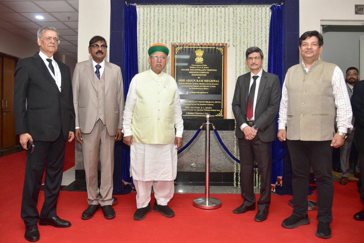 CPWDGOV's tweet photo. Shri Arjun Ram Meghwal, Hon’ble Union Minister of State for Law &amp; Justice (I/C) and Parliamentary Affairs, GoI, New Delhi inaugurated the New Office Premises of #IncomeTaxAppellateTribunal (ITAT), Kolkata on 07.09.2026 https://t.co/1QEXnhDMsE