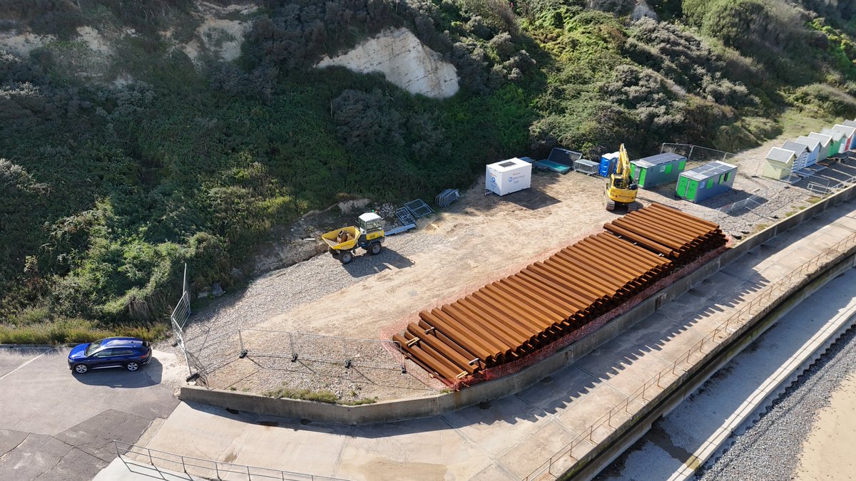 NorthNorfolkDC's tweet photo. OVERSTRAND: Work on the Overstrand Coastal Management Scheme is starting next week.

This will include sheet piling and concrete works in two locations along the sea wall.

Find out more here: https://t.co/2C6cm1G06S https://t.co/fxf8m5Q4Sv