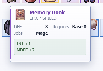 Juxxy76's tweet photo. Memory Book looks pretty underrated 👀📖 For Mages, INT +1 and MDEF +2 are solid bonuses more damage while adding some survivability. DEF 3 is a nice bonus too. Simple, but definitely useful for Mage builds! 🧙‍♂️@IdleROGame🔥 #IdleRO https://t.co/2y1khZUZYG