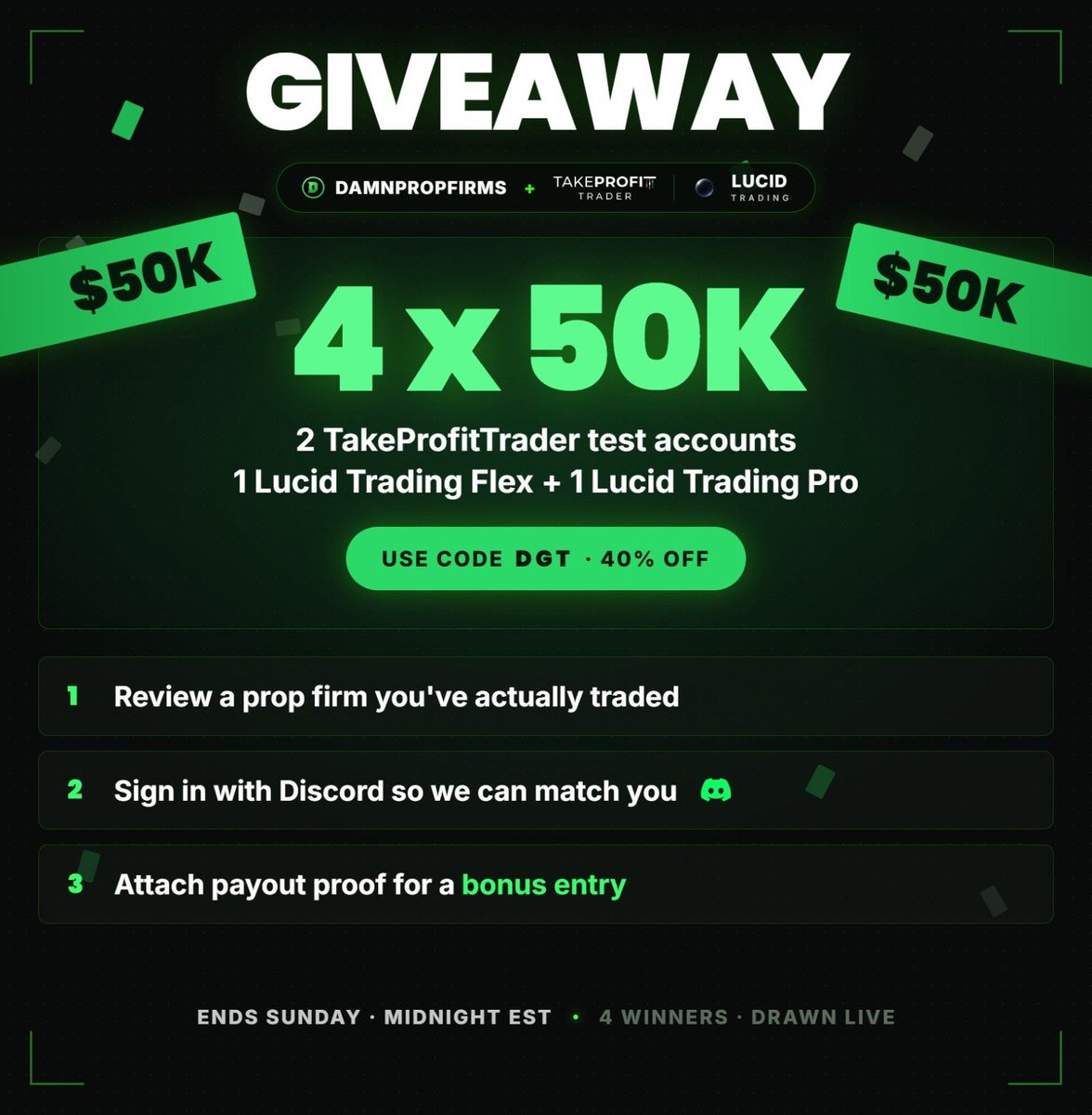 X_alphatrader's tweet photo. 4 x 50K Tradeify  GIVEAWAY IS LIVE 🚨

We’re giving away 4 x $50,000 Funded Accounts of @Tradeify 

✅TO PARTICIPATE:
1️⃣Follow @Tradeify @X_alphatrader @Traders_Ruler and turn on notifications
2️⃣Like❤️,Repost🔁,Tag 3 friends
3️⃣ Just wait for the Results ( within 48 Hours) https://t.co/f4I16F3QRf