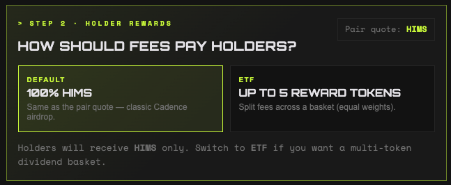 cadencelaunch's tweet photo. ETF STYLE LAUNCHES ARE NOW LIVE!

Reward your holders in up to 5 different tokens.

Pair your token to an RWA, and create an ETF style token... https://t.co/OH5ds0syAU
