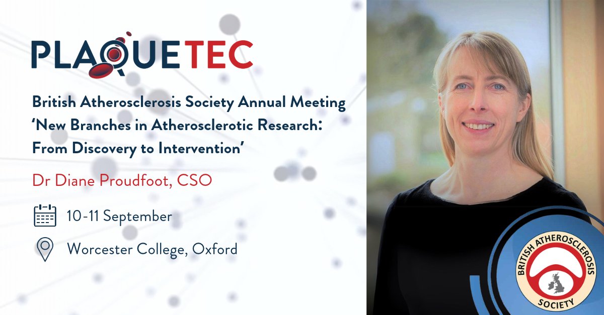 PlaqueTec_UK's tweet photo. Today, our CSO, Dr Diane Proudfoot, is at the British Atherosclerosis Society Annual Meeting, joining conversations around inflammation, cardiovascular risk and new therapeutic opportunities. https://t.co/iJUPsUadc6