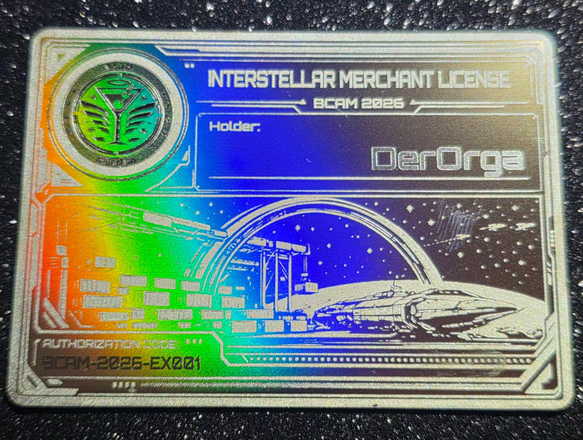 DerorgaLaserAW's tweet photo. Bar Citizen Allershausen BCAM 2026 Community Card 
Stainless steel card 88x63mm
 
#Edelstahlkarte #EdelstahlCoins #stainlesssteel #Lasergravur #Shadowmoses #StarCitizen #organization #SciFiDesign #CustomCards #DesignInspiration #FanConvention #Stahlkunst #Handmade #GeekCulture #Sammlerstück #UniqueDesign #Barcitizen #bcam @fliegonodrom
