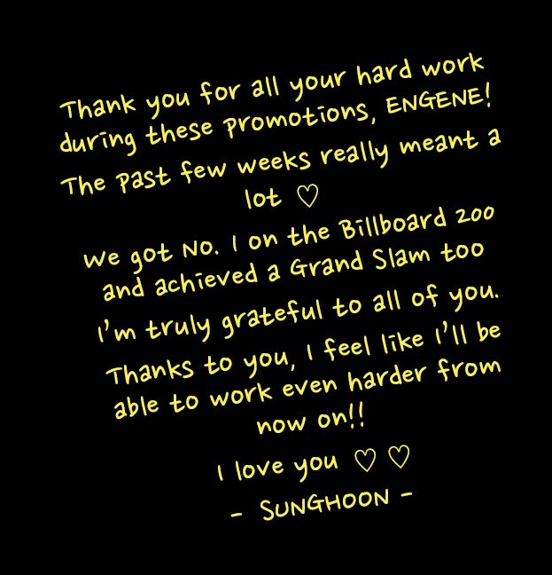 HooniesPH's tweet photo. WEVERSE | 260910

ENHYPEN ‘THE SIN : BLISS’ Goodbye Message💌 (KOR/ENG/JPN/CHN)
— #SUNGHOON cut✨

🐧: Thank you for all your hard work during these promotions, ENGENE! The past few weeks really meant a lot ♡ 

We got No. 1 on the Billboard 200 and achieved a Grand Slam too, I’m truly grateful to all of you. Thanks to you, I feel like I’ll be able to work even harder from now on!! 
I love you ♡♡

🔗: https://t.co/aPqlGA7a9Q

#엔하이픈_성훈 #ENHYPEN_SUNGHOON
#성훈 @ENHYPEN_members @ENHYPEN

(1/4)