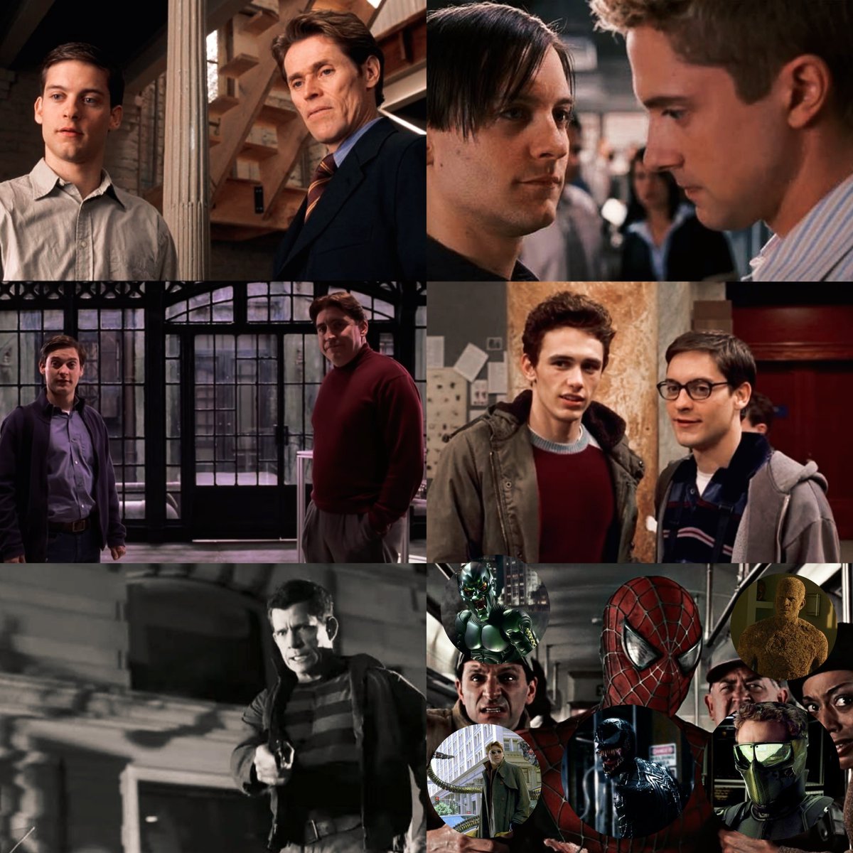 TheVsk_'s tweet photo. (Green Goblin) Norman Osborn 
Harry's father (Pete's best friend), and Peter's scientific idol, he saw Peter as the son he always wanted 

Doctor Octavius (Doc Ock)
Peter's mentor and someone he genuinely admired, he even knew Peter as a student before becoming his enemy, he liked Peter's scientific interests.

(Sandman) Flint Marko 
He is Uncle Ben's actual killer, meaning Peter's entire journey as Spider-Man is directly tied to him (imo)

(Venom) Eddie Brock 
Eddie became Peter's rival at the Daily Bugle and because Peter (bully Maguire) exposed his fake photograph, Peter humiliates him professionally and told him to seek relegion, leading Eddie to hate Peter before even finding out he was Spider-Man 

Harry Osborn (New Goblin)
Peter's childhood best friend, he becomes his enemy because of his father's death and his belief that Spider-Man killed him, his entire conflict with Peter and it was deeply personal
