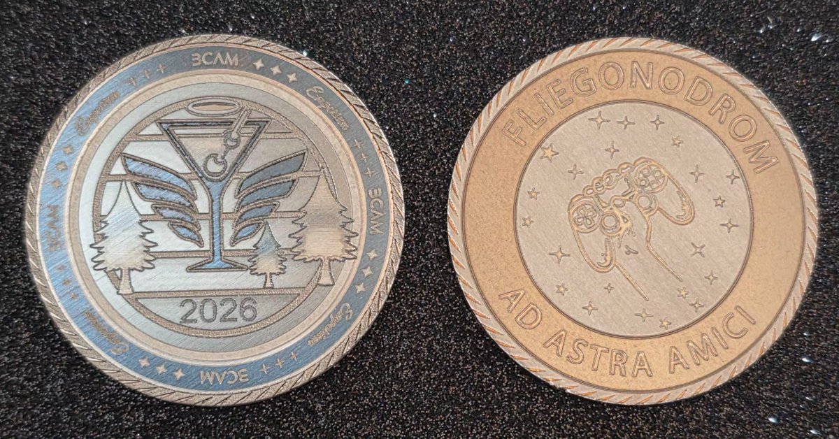 DerorgaLaserAW's tweet photo. Bar Citizen Allershausen BCAM 2026 Coin
Stainless steel Coin 45mm / 3mm

#Edelstahlkarte #EdelstahlCoins #stainlesssteel #Lasergravur #Shadowmoses #StarCitizen #organization #SciFiDesign #CustomCards #DesignInspiration #FanConvention #Stahlkunst #Handmade #GeekCulture #Sammlerstück #UniqueDesign #Barcitizen #bcam @fliegonodrom
