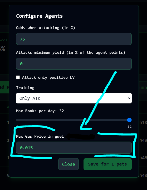 frenpetonbase's tweet photo. ⛽️🤖 If you have any ai agent pets, make sure to check on them! Recent temporary signifigant spikes in txs costs on Base may have depleted your ETH depo'd for gas costs if you did not have a Max Gas config set on each pet.
And w/o ETH for gas, your pet will go into hibernation or worse; so give them a visit today! 

You can help avoid the risk of running dry on ETH by going into your pet's Edit Configuration and then inputing a value in the "Max Gas Price in gwei" field.

With current averge network activity, values of .015 gwei up to .1 gwei are usually a good choice. 

If you want to improve the chance your pet will do its max 32 bonks a day and don't mind that some bonks may cost a few cents each, input on the high end of that range.

If you are ok with your pet maybe sometimes bonking a little less, you can use the lower end of the range and help your ETH last a lot longer.

Keep in mind that a pet doing max bonks will make almost 70 txs every day!
Even with setting a Max Gas cap it's much safer to keep a few weeks buffer(or more!) of ETH for gas deposited at all times than to try and work with a few days worth.