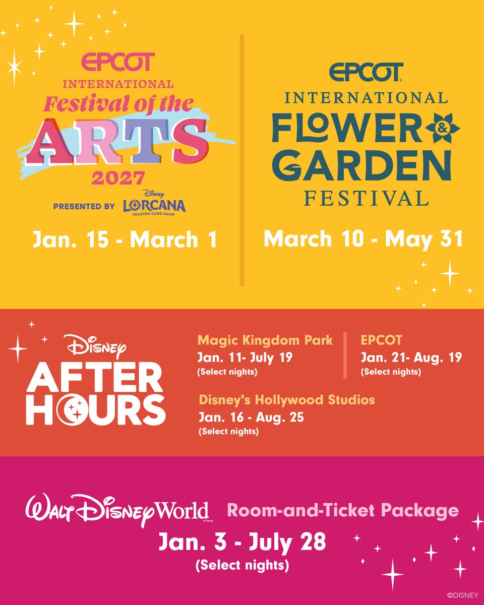 DisneyParks's tweet photo. Mark your calendars 🗓️ Key spring dates for EPCOT festivals and more are here ✨ https://t.co/h5Pgax7jRC