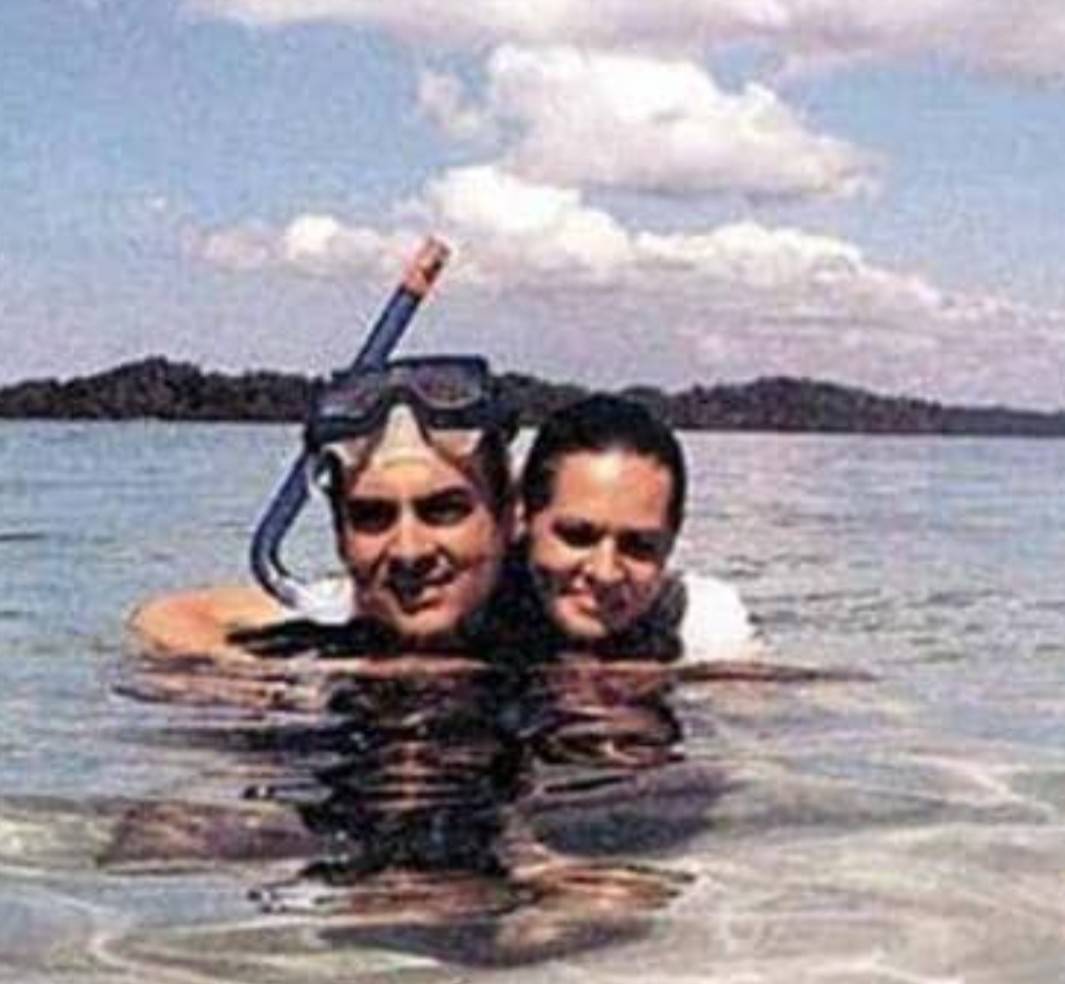 BJP4JnK's tweet photo. 1987, Lakshadweep

Punjab = bloodbath. Kashmir = insurgency. IPKF = coffins from Sri Lanka.

And Rajiv Gandhi = Sunbathing with the family, using INS VIKRANT as a private ferry.

Booze, beaches and babus - all on taxpayer money.

This is not a former PM, this is the original founder of 'Taxpayer Ke Paison Pe Aish' club.