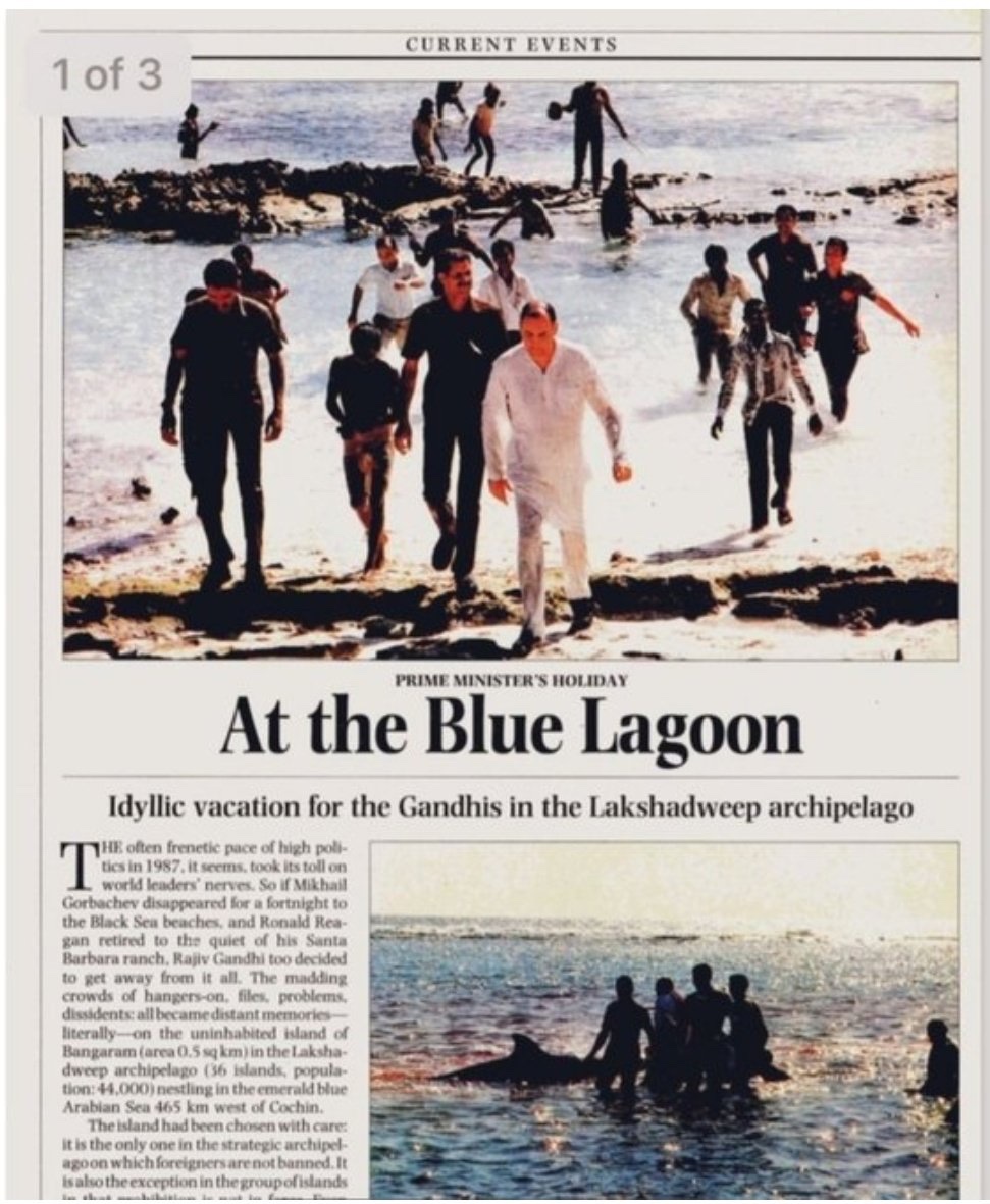 BJP4JnK's tweet photo. 1987, Lakshadweep

Punjab = bloodbath. Kashmir = insurgency. IPKF = coffins from Sri Lanka.

And Rajiv Gandhi = Sunbathing with the family, using INS VIKRANT as a private ferry.

Booze, beaches and babus - all on taxpayer money.

This is not a former PM, this is the original founder of 'Taxpayer Ke Paison Pe Aish' club.