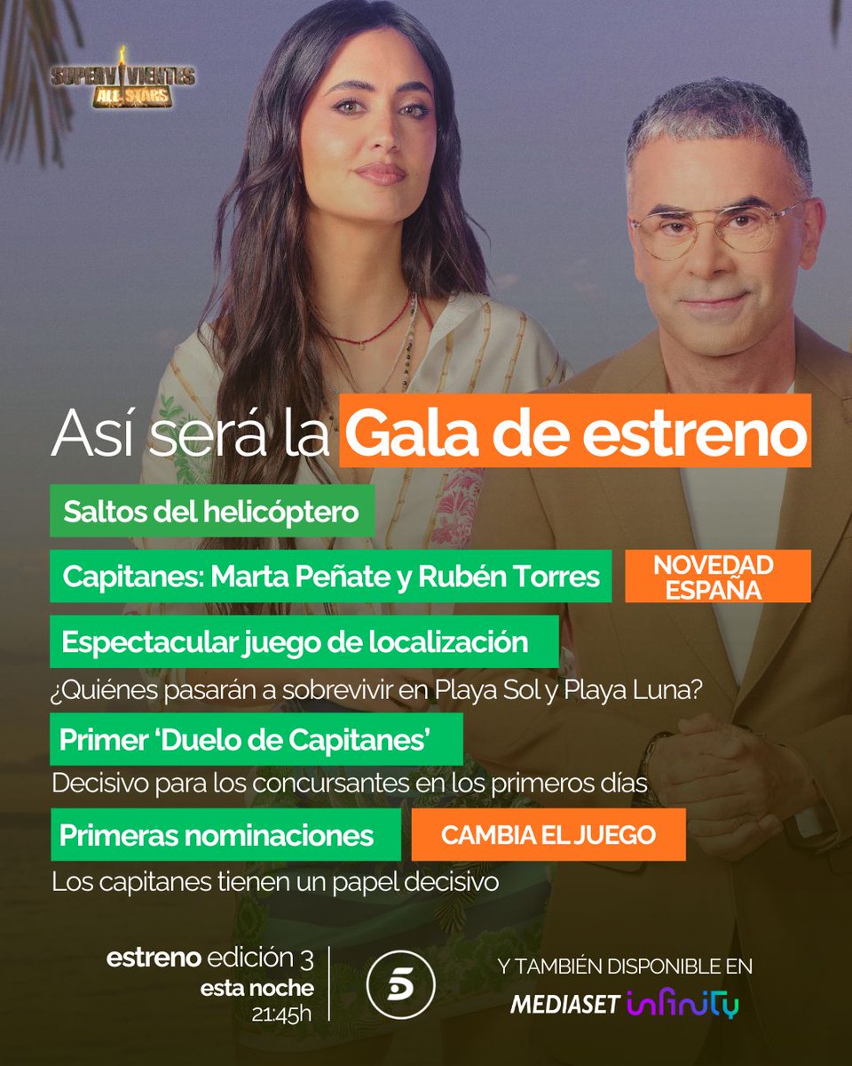 mediasetcom's tweet photo. 🏝️Así será la gala de estreno de S|V All Stars 2026. ¡Comienza la aventura! Esta noche a las 21:45h, estreno en @telecincoes! https://t.co/cTIeW5STr2