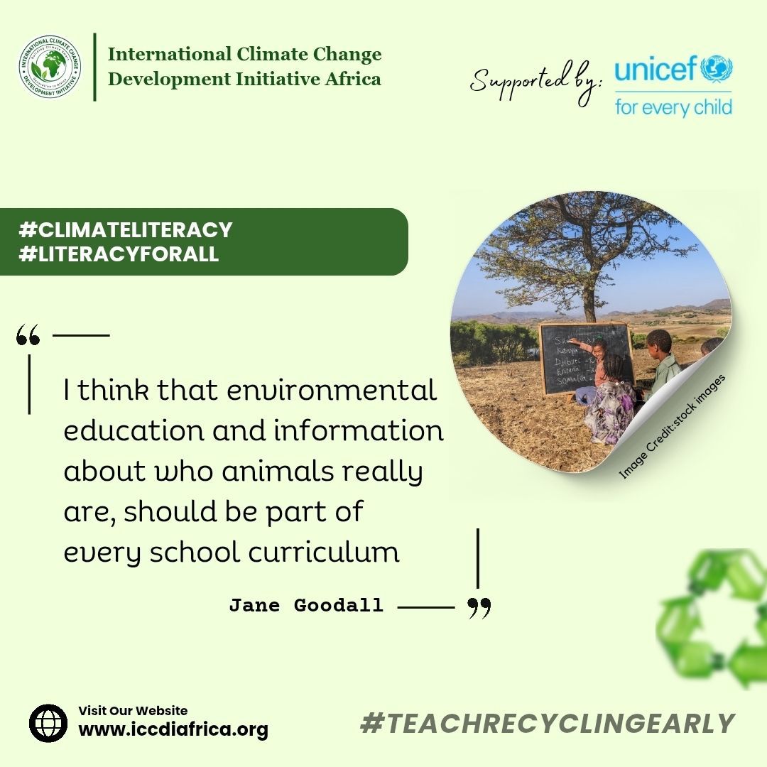 ClimateWed's tweet photo. I think that environmental education and information about who animals really are, should be part of every school curriculum — Jane Goodall #ClimateLiteracy #LiteracyForAll https://t.co/yfLUTSbLIl