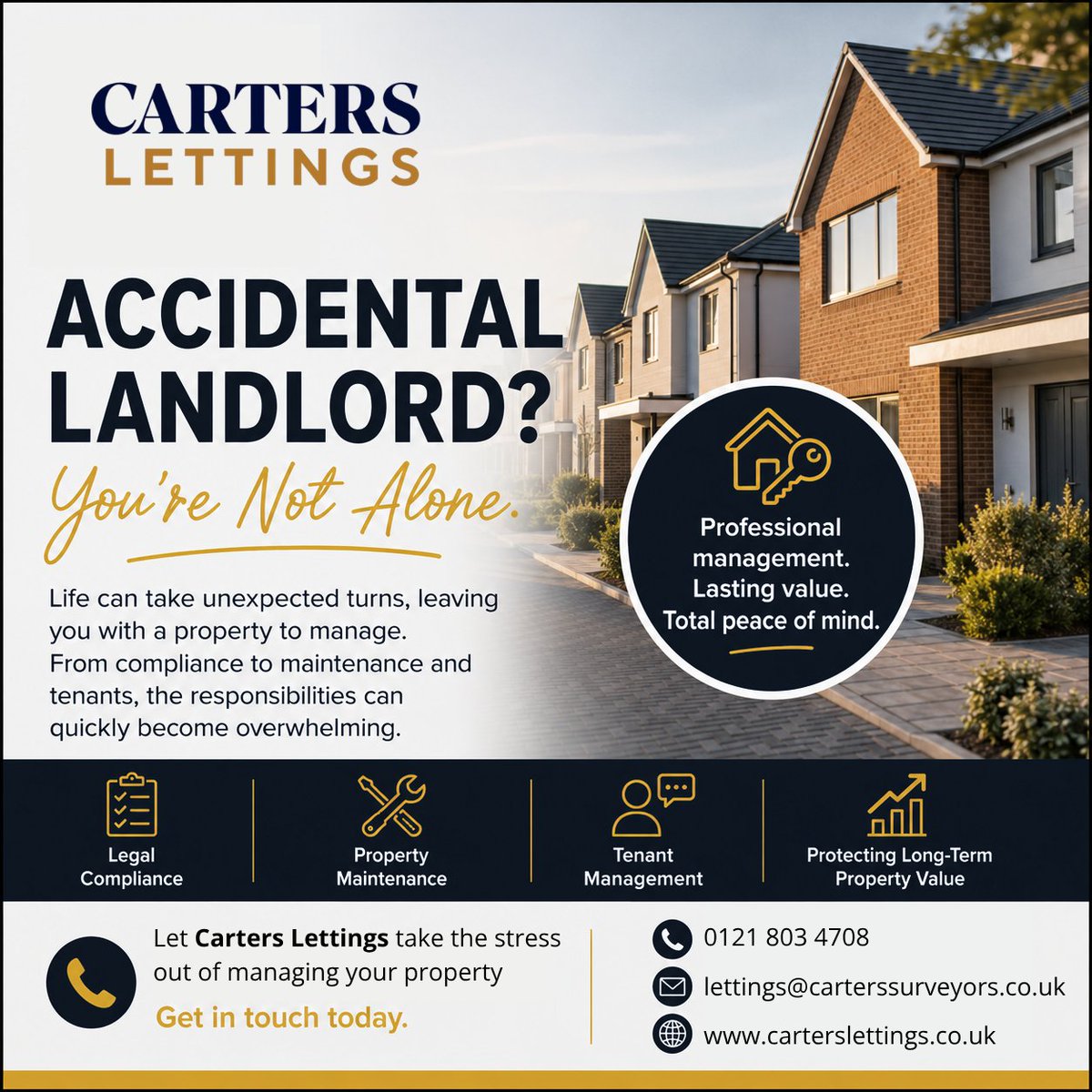 CarterSurveyors's tweet photo. Not everyone plans to be a landlord. 

If you find yourself managing a property unexpectedly, let Carters Surveyors help. We offer a professional approach to ease your stress. 

📞 0121 803 4708 
📧 lettings@carterssurveyors.co.uk 

#PropertyManagement #ResidentialProperty https://t.co/vdEN7SvLEi