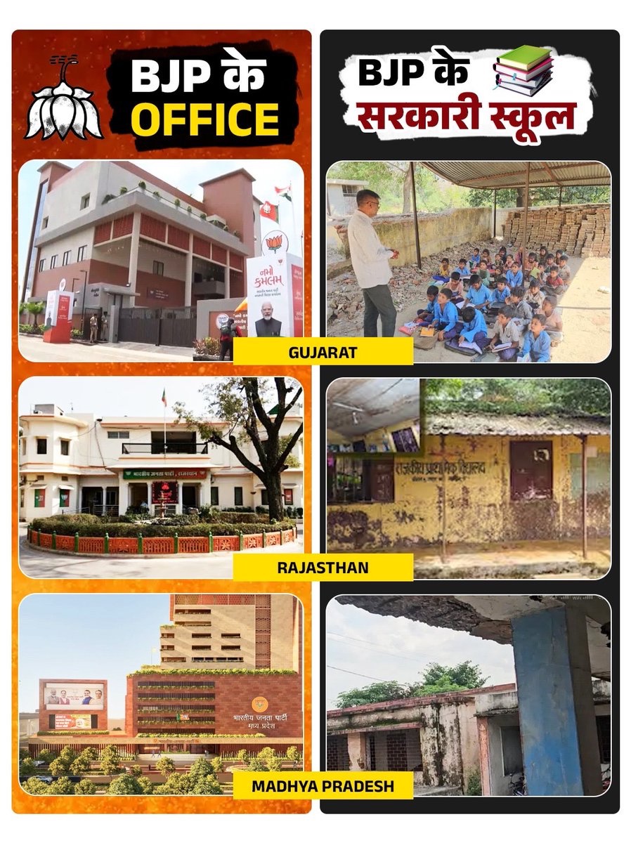 AamAadmiParty's tweet photo. मोदी जी की प्राथमिकता देखिए,

भाजपा नेताओं के लिए 5-स्टार ऑफिस, और आपके बच्चों के लिए जर्जर स्कूल। https://t.co/6qOoTewSn4