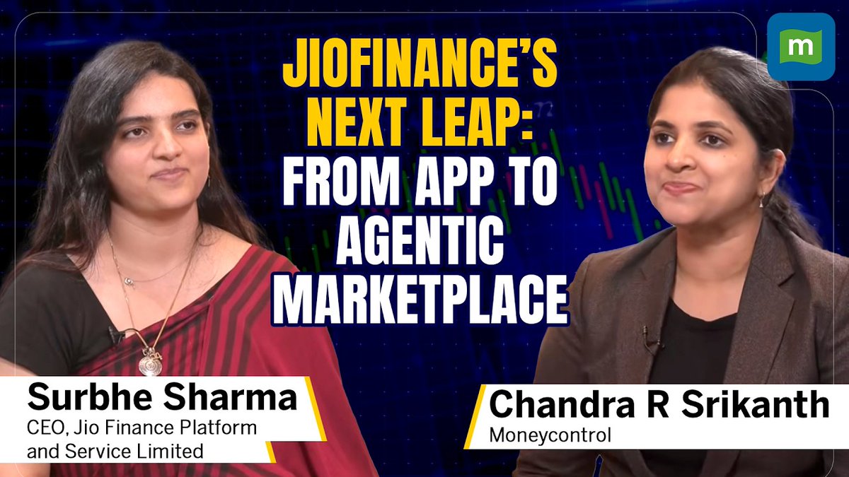 moneycontrolcom's tweet photo. #GFF2026 | From a finance app to a neural agentic marketplace:  Surbhe Sharma on JioFinance’s next phase 🚀

At the special Moneycontrol Studio, Sharma discusses JioFinance+, the Financial Fitness Report and the evolution towards integrated, intelligent financial ecosystems.

Watch this special conversation with Chandra R. Srikanth (@chandrarsrikant ) on Fintelligence unplugged, presented by Jio Finance and powered by Moneycontrol 👇🏼
https://t.co/s0tMzt5ros 

#Partnered | @JioFinance1 
#FintelligenceUnplugged #MoneycontrolStudio #JioFinance #Moneycontrol #GFF2026 #GlobalFintechFest #Fintech