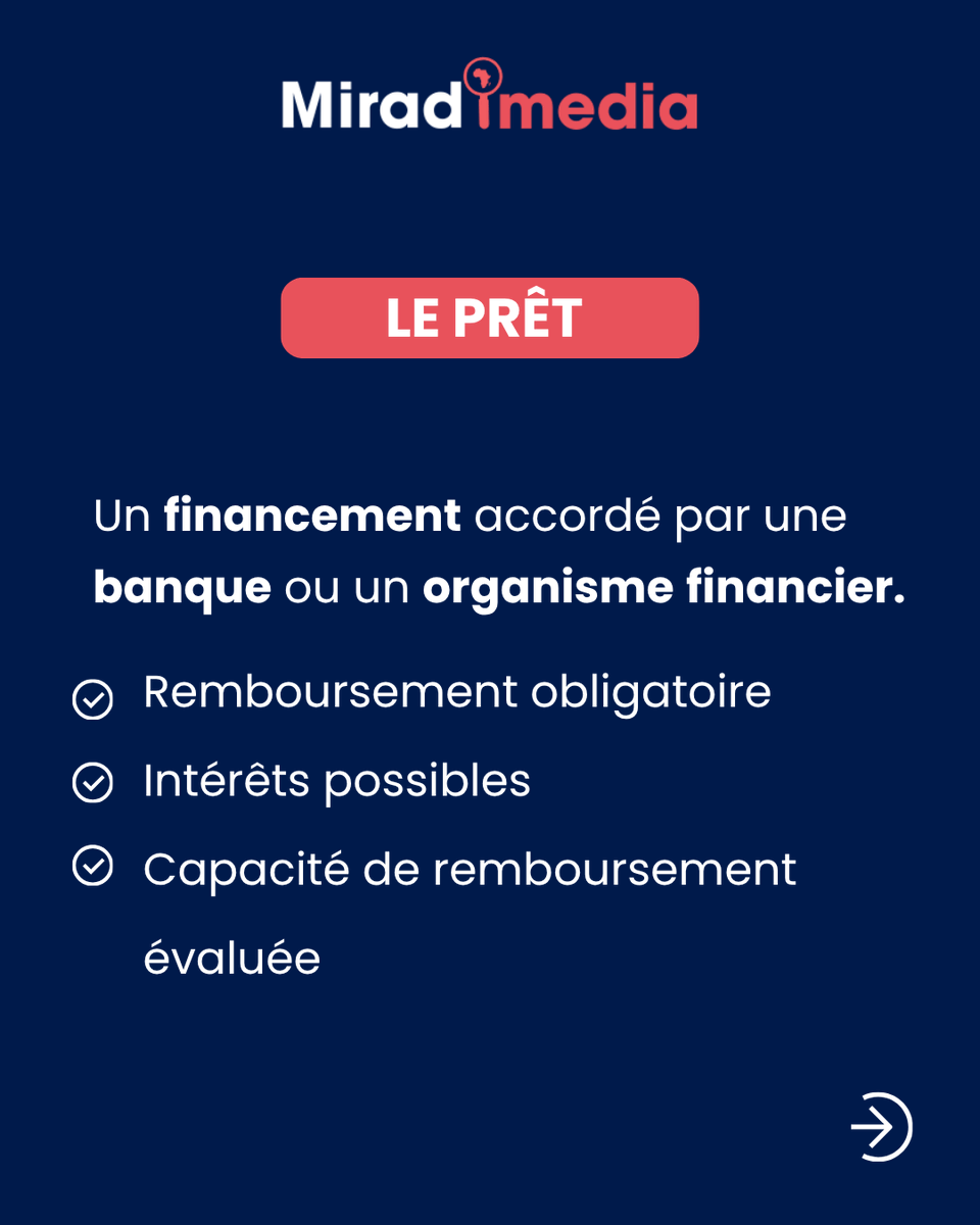 MiradiMedia's tweet photo. Un prêt ou une subvention peuvent aider une entreprise à se développer, mais ils ne fonctionnent pas de la même manière.
Comprendre leurs différences permet de choisir une solution adaptée à ses besoins. https://t.co/urTx7CUczd