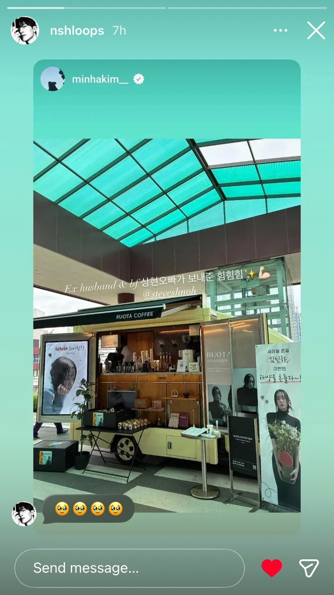 peanutbuttercup's tweet photo. Steve Noh sent Kim Minha a coffee truck! And Kim Minha wrote on IG, “[from] ex-husband and boyfriend.” 😉 

We are so ready for their Netflix rom com, #MessilyEverAfter. 🥹💖💖 https://t.co/qyRadJmNWt